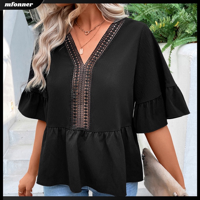 Áo Sơ Mi Nữ Tay Dài Cổ Chữ V Khoét Sâu Màu Sắc Thanh Lịch