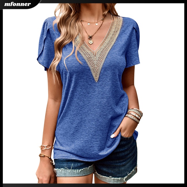 Áo Thun Tay Ngắn Cổ Chữ V Màu Sắc Thanh Lịch Dành Cho Nữ