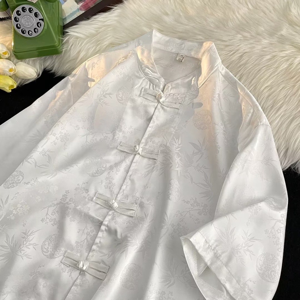 Áo Khoác Tay Ngắn Dáng Rộng Cài Khuy Kiểu Trung Hoa Thời Trang Mùa Hè Cho Học Sinh
