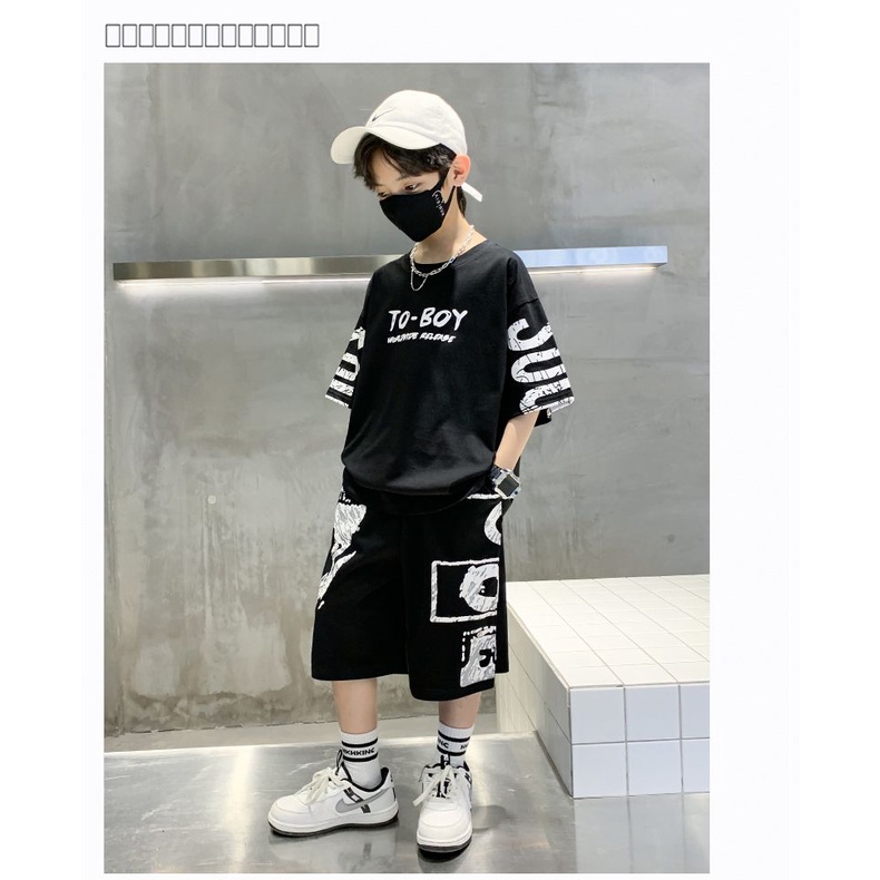 Bộ Đồ Thể Thao 2 Món Áo Thun + Quần Dài Phong Cách Hip Hop Thời Trang Mùa Hè Cho Bé Trai 3-14 Tuổi
