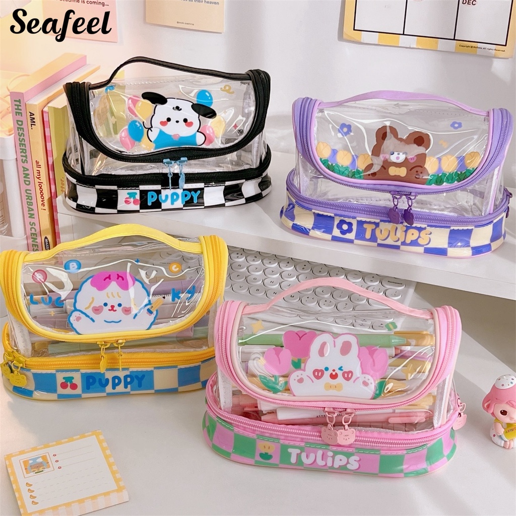 Túi Đựng Bút Bằng PVC Trong Suốt Chống Bụi Sức Chứa Lớn Cho Học Sinh