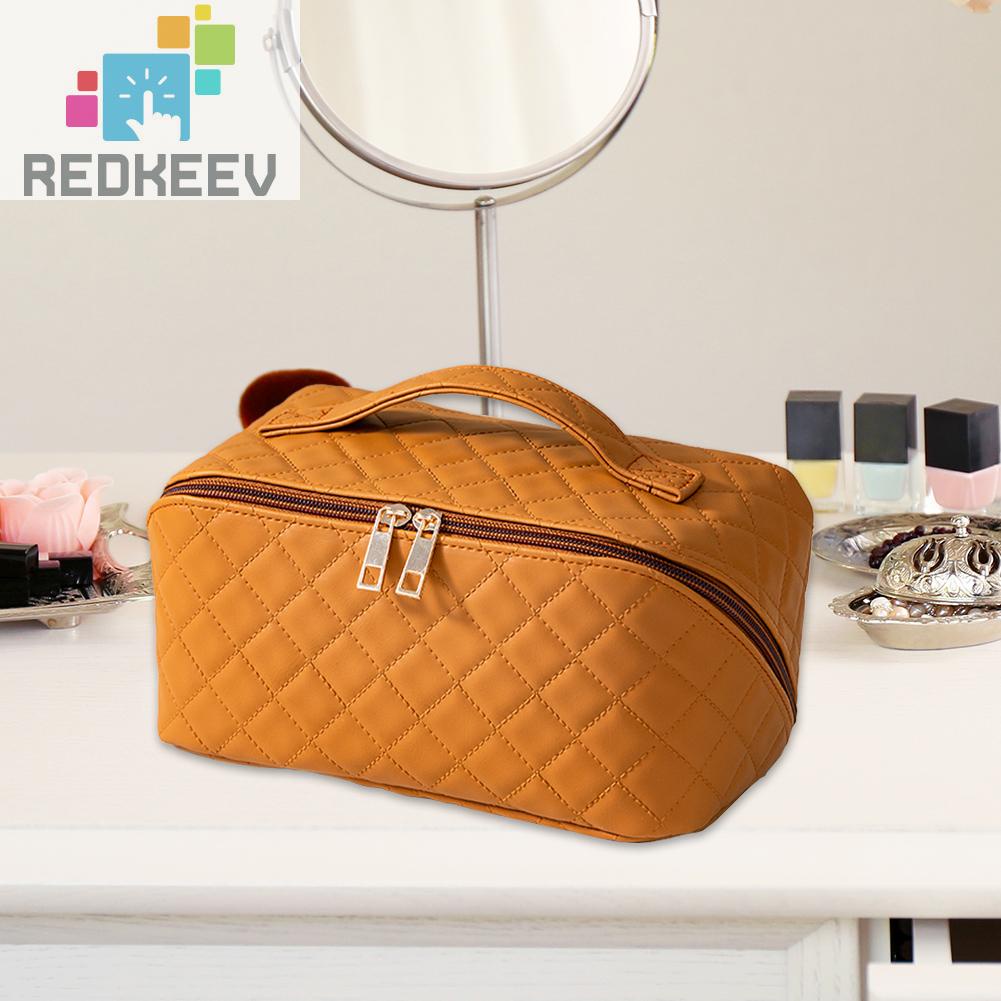 Túi Đựng Mỹ Phẩm Bằng Da PU Sức Chứa Lớn Họa Tiết Kẻ Sọc Thời Trang Mùa Hè Cho