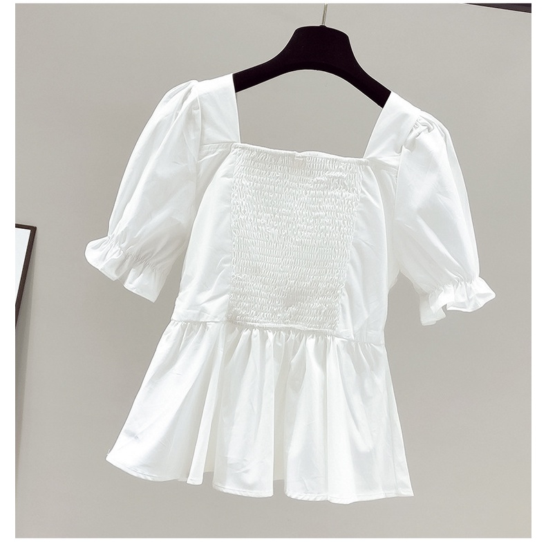 Áo Sơ Mi Trắng Cổ Vuông Tay Phồng Thời Trang Mùa Hè 2023 Phong Cách Pháp Cho Nữ