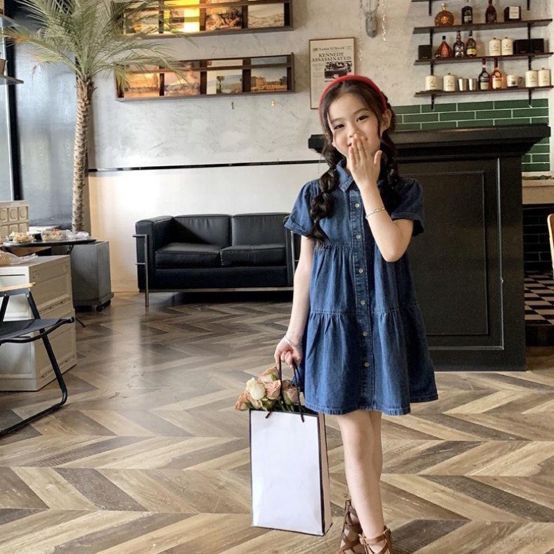Đầm Denim Mỏng Thoải Mái Thời Trang Mùa Hè Phong Cách Hàn Quốc Cho Bé Gái