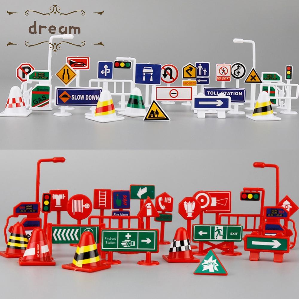 【DREAMLIFE】Road Sign PARKING LOT Self-assembled Toys Traffic Sign 28pcs Set Accessories DIY