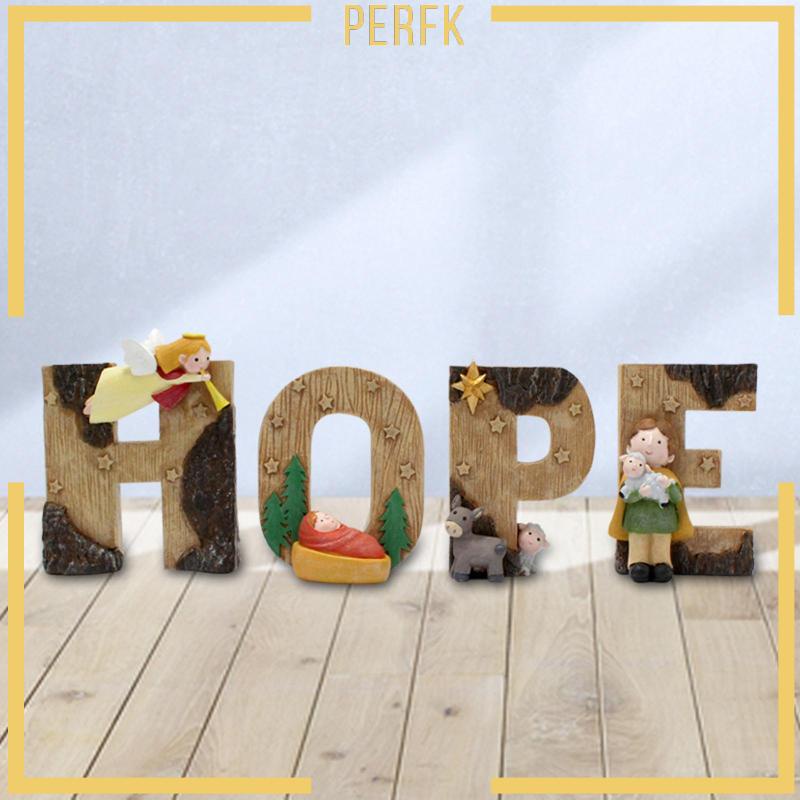 Bộ Tượng Gỗ Khắc Chữ Hope Trang Trí Giáng Sinh