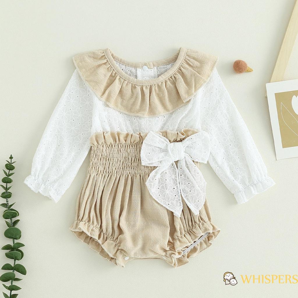 Áo Liền Quần Tay Dài Cổ Búp Bê Phối Ren Rỗng Cho Bé Gái 0-18 Tháng Tuổi