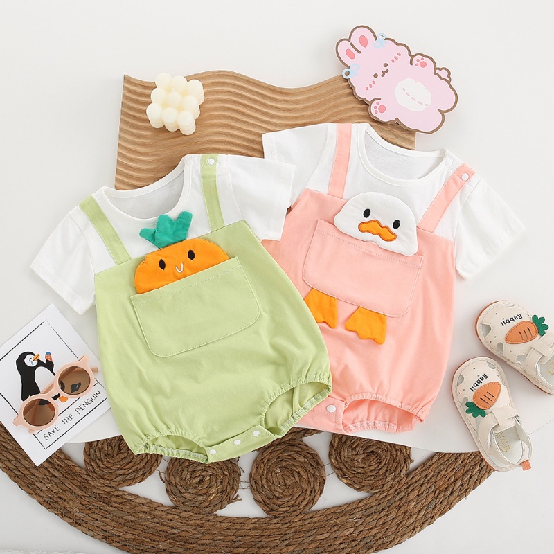 Bộ Áo Liền Quần Bằng Cotton Tay Ngắn In Hoạt Hình Dành Cho Bé Trai Gái 0-2 Tuổi