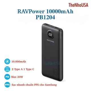 Pin sạc dự phòng ravpower pd pioneer 20w 10000mah rp - pb1204 3 cổng hỗ trợ pd pps qc
