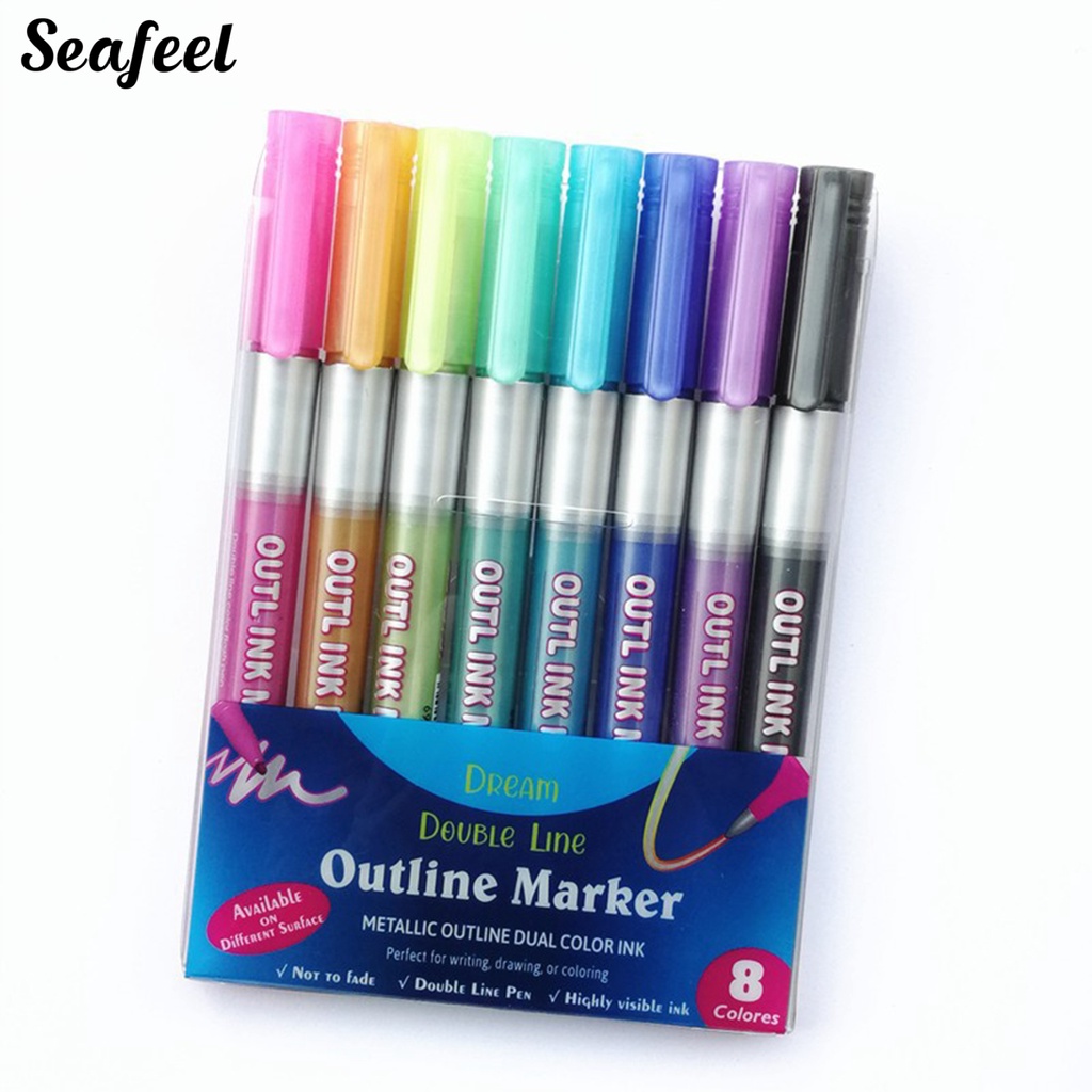 Set 8 Bút Đánh Dấu Hai Đầu Đầu Chống Trượt Thoải Mái Dành Cho Học Sinh