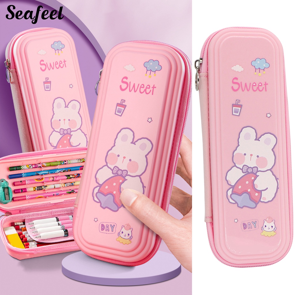 Hộp Đựng Bút 3 Ngăn Phân Loại Sức Chứa Lớn Chống Bẩn In Họa Tiết Hoạt Hình Dành Cho Học Sinh