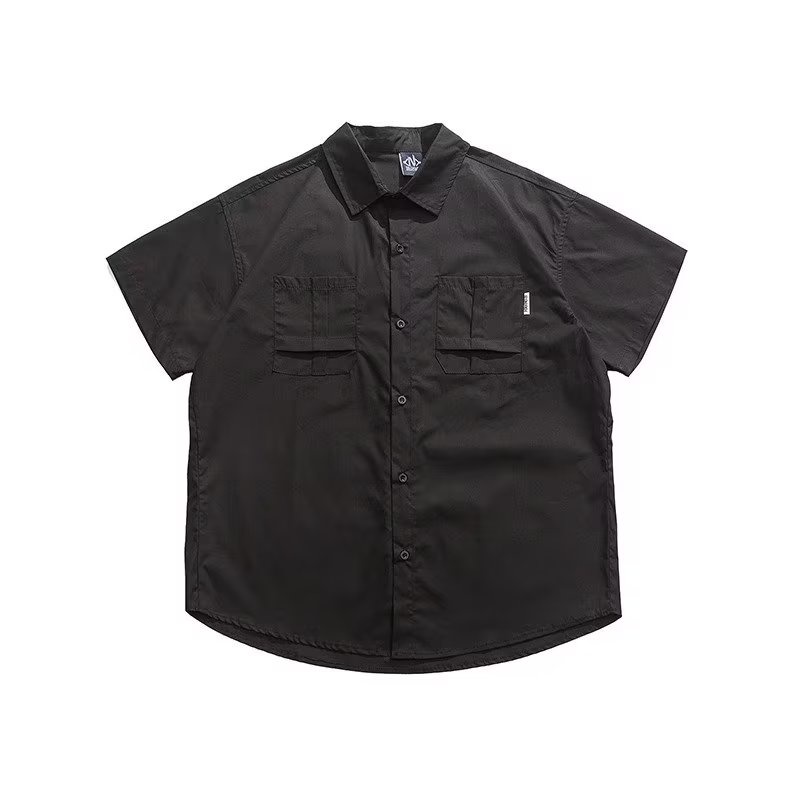 Áo Sơ Mi Tay Ngắn Màu Trơn Đơn Giản Phong Cách Đường Phố Mỹ Nhật Bản Thời Trang Mùa Hè Mới Cho Nam