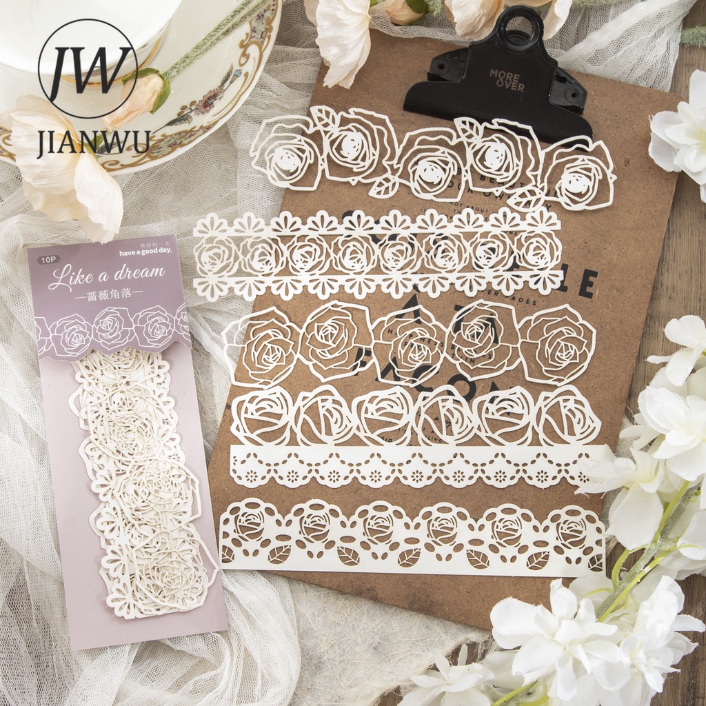 Bộ 10 Tấm Giấy Họa Tiết Dây Ren Rỗng Kiểu Vintage Sáng Tạo DIY