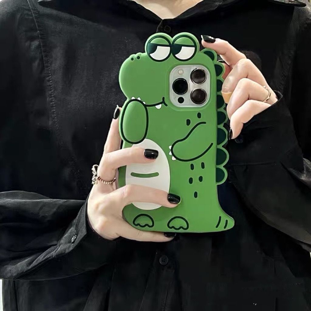 Ốp Điện Thoại Silicon Hình Cá Sấu Màu Xanh Lá Cho iPhone12promax 13 11 xs xr 8p