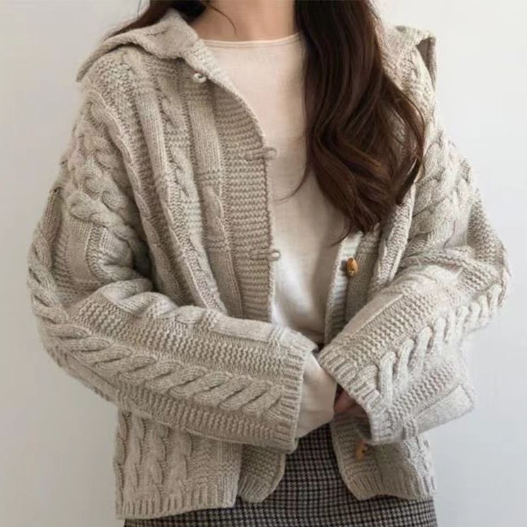 Mới Áo Khoác Cardigan Dệt Kim Tay Dài Dáng Rộng Phối Nút Phong Cách Hàn Quốc
