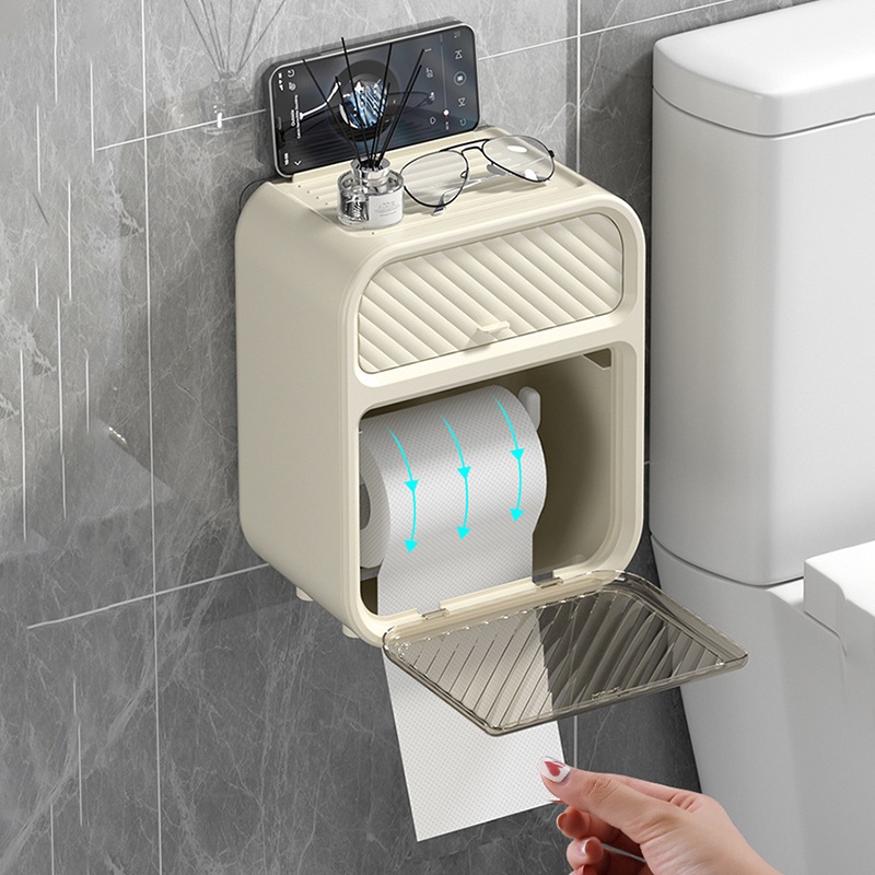 Hộp treo đựng giấy vệ sinh 2in1,Hộp Đựng Khăn Giấy Gắn Tường Tiện Dụng Cho Phòng Tắm YK