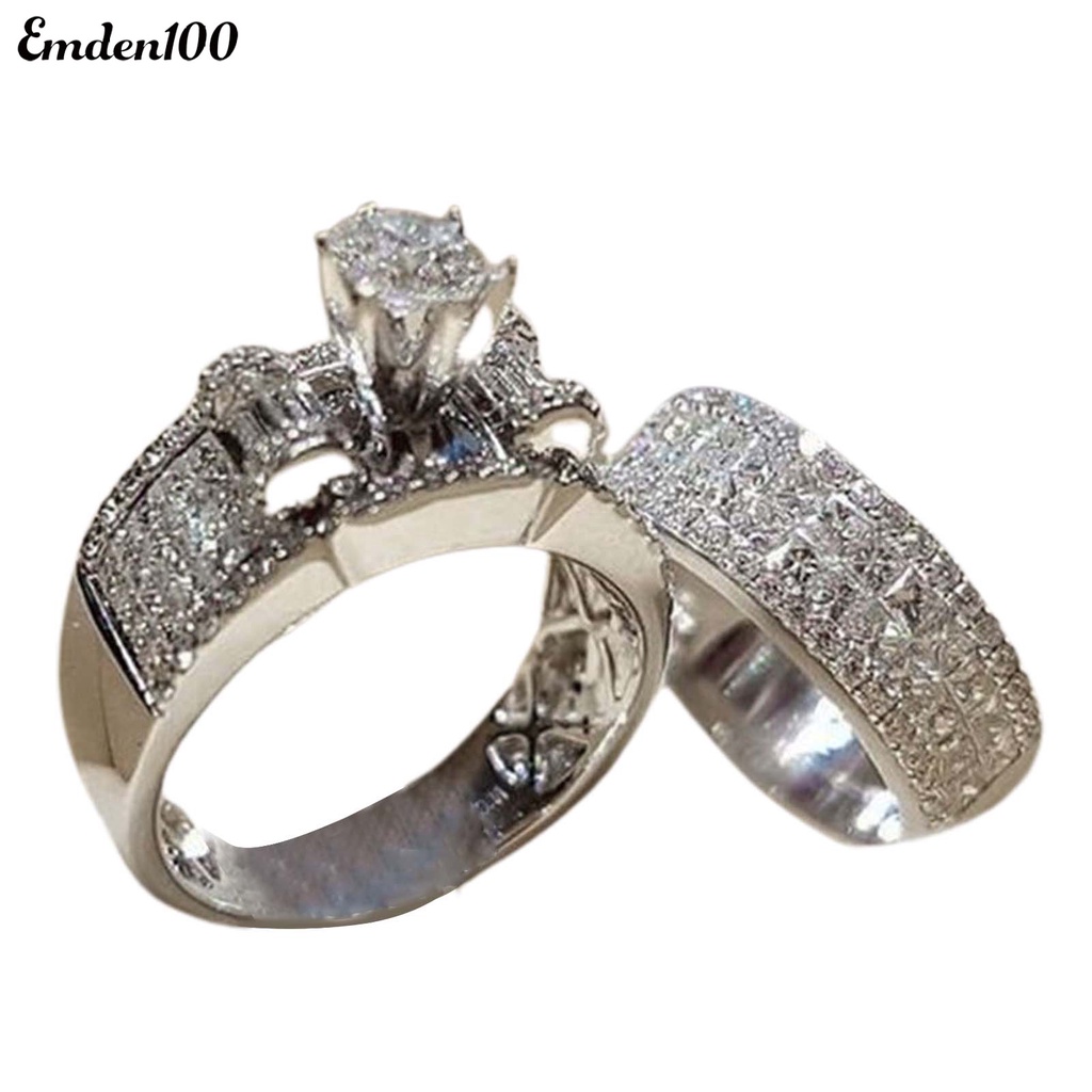 Bộ 2 Nhẫn Cặp Đính Đá Thời Trang Bằng Hợp Kim