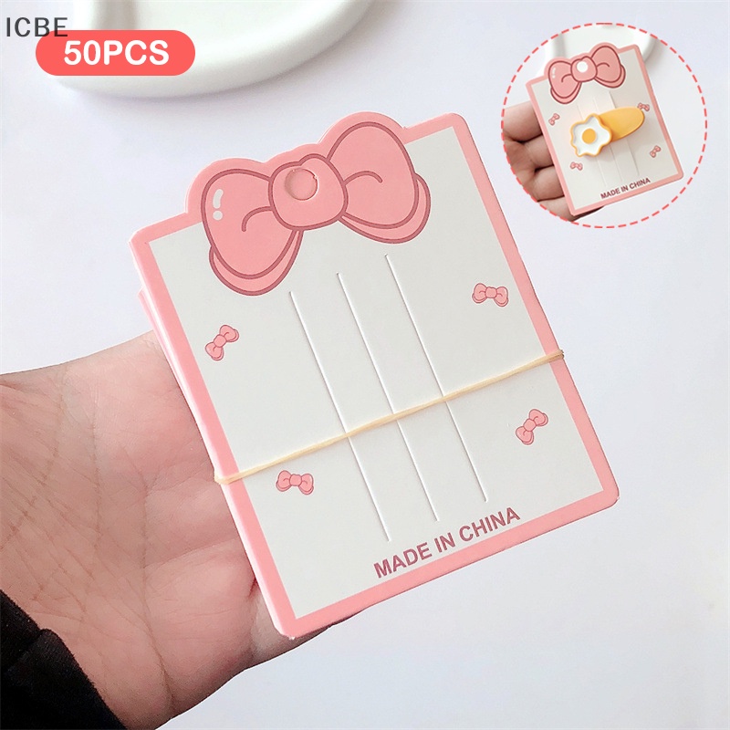 Set 50 Thẻ Giấy Hình Nơ Hồng Trưng Bày Kẹp Tóc Trang Trí DIY