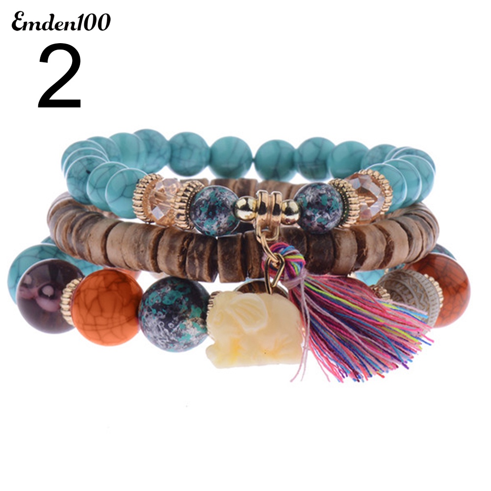 Bộ 3 Vòng Tay Chuỗi Hạt Phong Cách Bohemian Thời Trang