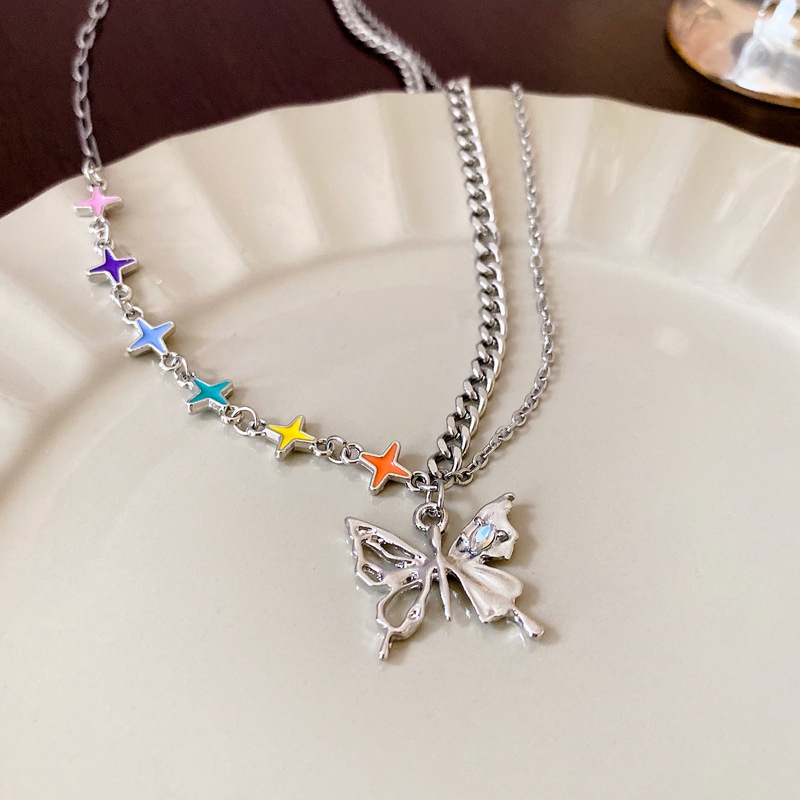 Vòng cổ Hai Lớp Hình Bướm Đính Đá Thời Trang Dành Cho Nam