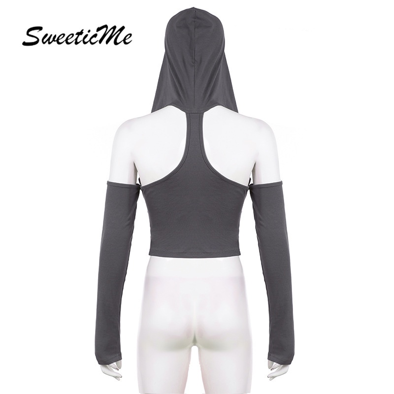 Áo Hoodie Tay Dài Khoét Vai Màu Trơn Thời Trang Mới 2023 Dành Cho Nữ