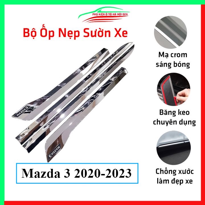 Bộ ốp nẹp sườn Mazda 3 2020-2023 mạ crom bản to trang trí làm đẹp xe