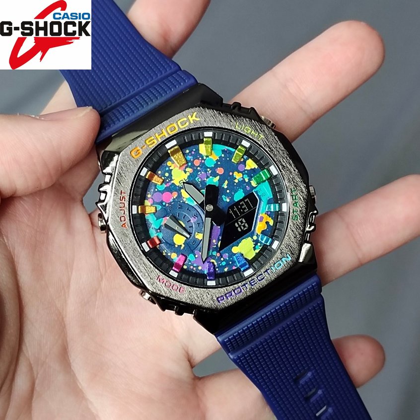 Đồng hồ thể thao dòng thép không gỉ GM-2100 Blue X Colorfull Gm2100 Dây đeo đồng hồ nhựa bằng thép k