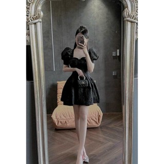 Đầm Xòe Có Hai Màu Basic Thiết Kế Tay Phồng Ôm Eo KXT0008