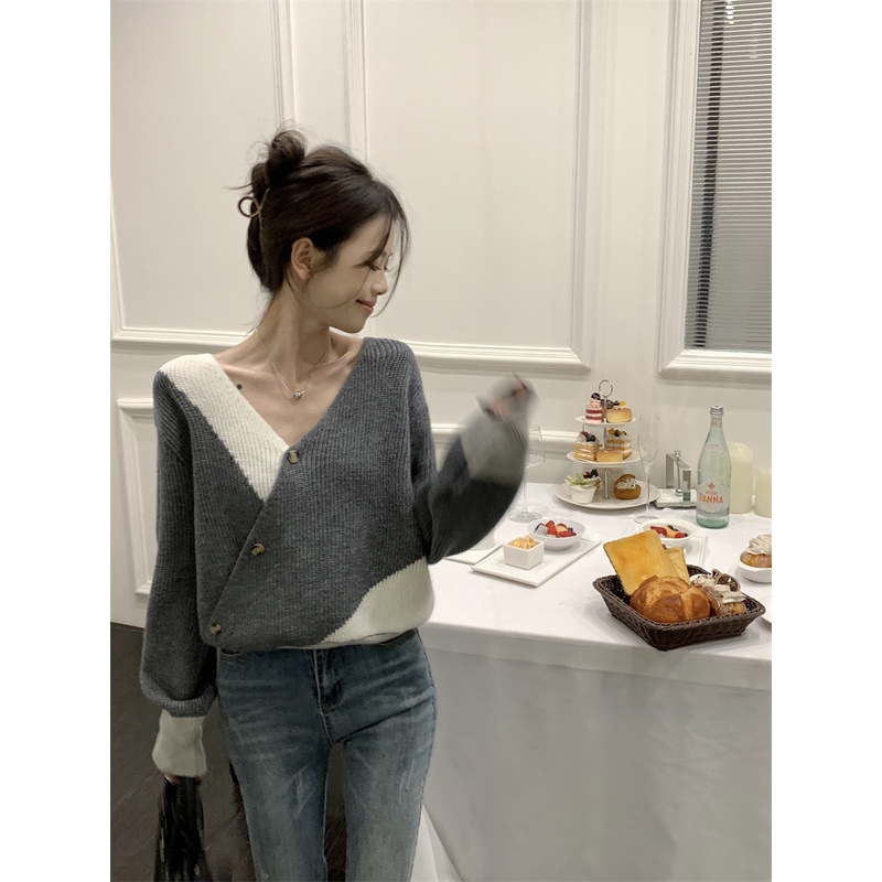 Áo sweater Dệt Kim Cổ V Tay Dài Thời Trang Thu Đông Cho Nữ