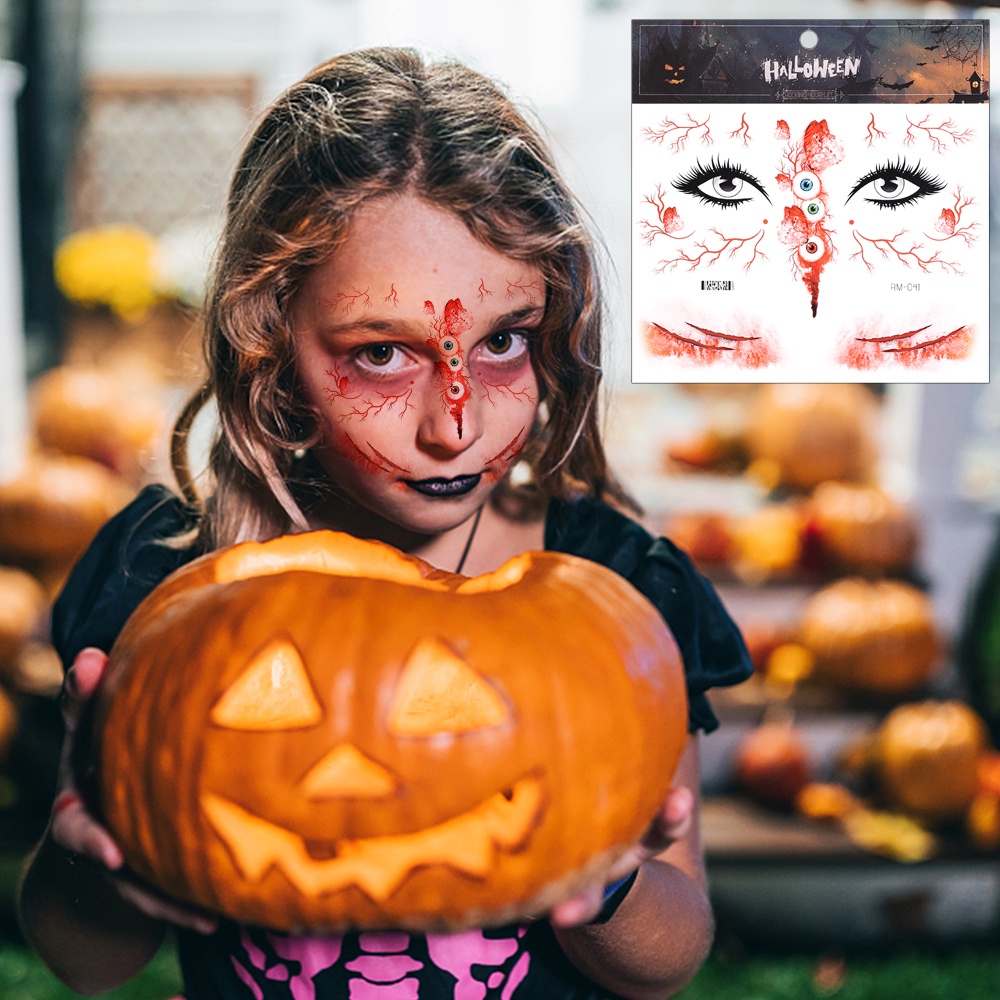 Terror party demon cosplay hình xăm sticker halloween dùng một lần dán mặt phù thủy siêu mỏng