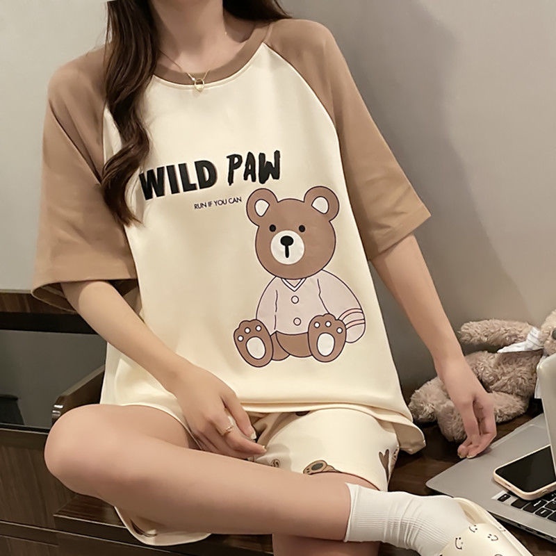Bộ Đồ Ngủ Tay Ngắn Chất Liệu Cotton Mỏng Thời Trang Mùa Hè Dễ Thương Cho Nữ