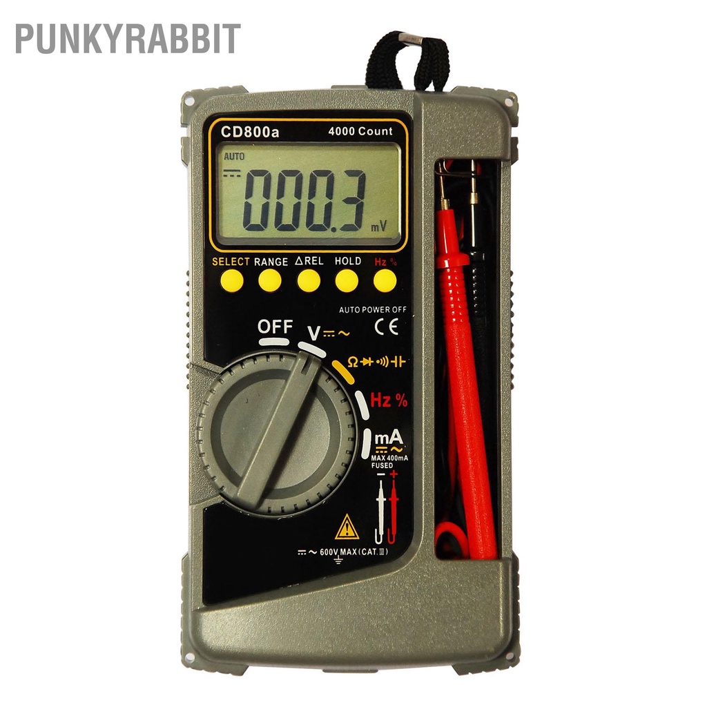 PunkyRabbit Đồng hồ vạn năng kỹ thuật số ABS Chống mài mòn sốc Màn hình LCD cầm tay để kiểm tra điện