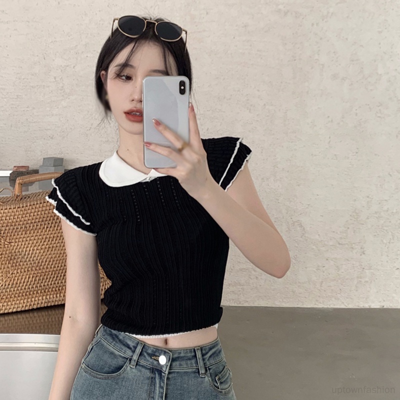 Áo Thun Dệt Kim Tay Dài Cổ Búp Bê Thời Trang Cho Nữ