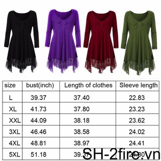 Đầm Ngắn Tay Dài Phối Ren Plus Size Cho Nữ