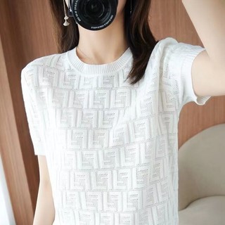 Áo Thun Dệt Kim Tay Ngắn Cổ Tròn Dáng Ôm Phong Cách Hàn Quốc Thời Trang Cho Nữ