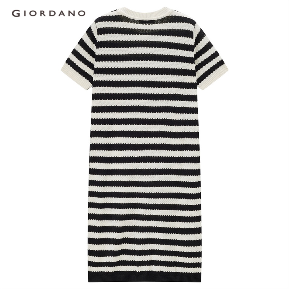 GIORDANO Đầm Dệt Kim Ngắn Tay Họa Tiết Kẻ Sọc Màu Tương Phản Cho Nữ 18463912