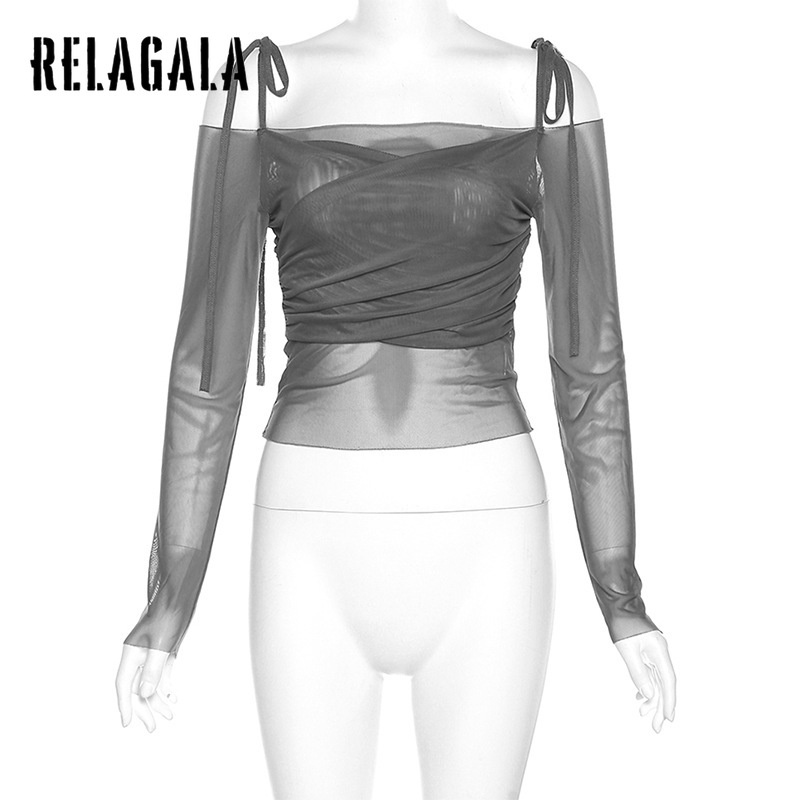 Áo Thun Tay Dài Dáng Ôm Hở Vai Màu Trơn Thời Trang 2023 Dành Cho Bạn Nữ