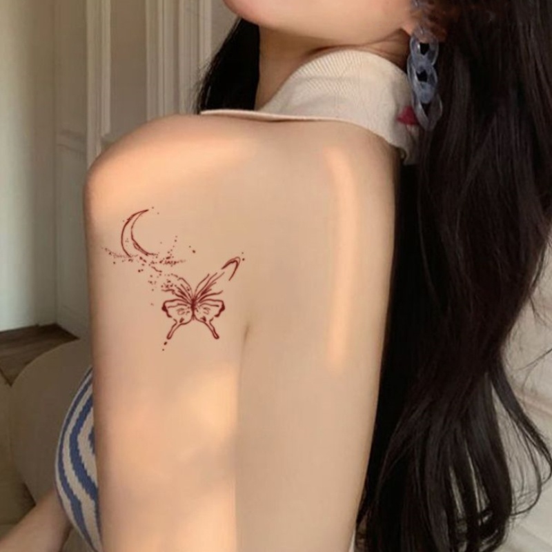 Hình Xăm Dán Tạm Thời Họa Tiết Bướm Và Mặt Trăng Chống Thấm Nước Bền Màu Đến 7 Ngày