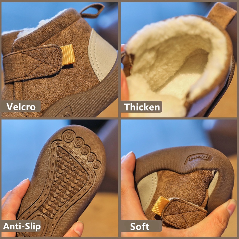 Mùa đông trẻ em giày thường bé trai bé gái ấm áp sang trọng cho trẻ mới biết đi boots anti-slip soft bottom sneakers kids snow boots baby shoes