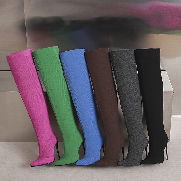 Giày Bốt Cao Gót 12CM Cao Qua Gối Co Giãn Phong Cách Mới 2023