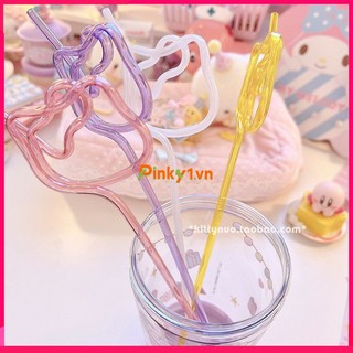 Ống hút hình hello kitty nhiều màu sắc có thể tái sử dụng kèm ống hút