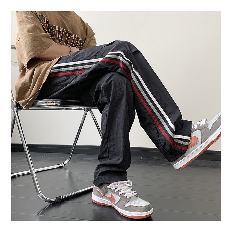 Quần Dù Mỏng Kẻ Sọc Bên Hông Phong Cách Đường Phố Mùa Hè Thông Thường Cho Nam