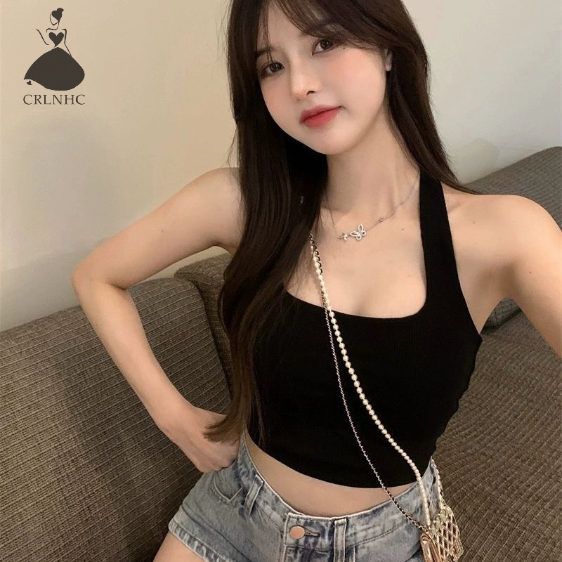 Áo hai dây CRLNHC mùa hè màu trơn phong cách Hàn Quốc gợi cảm cho nữ