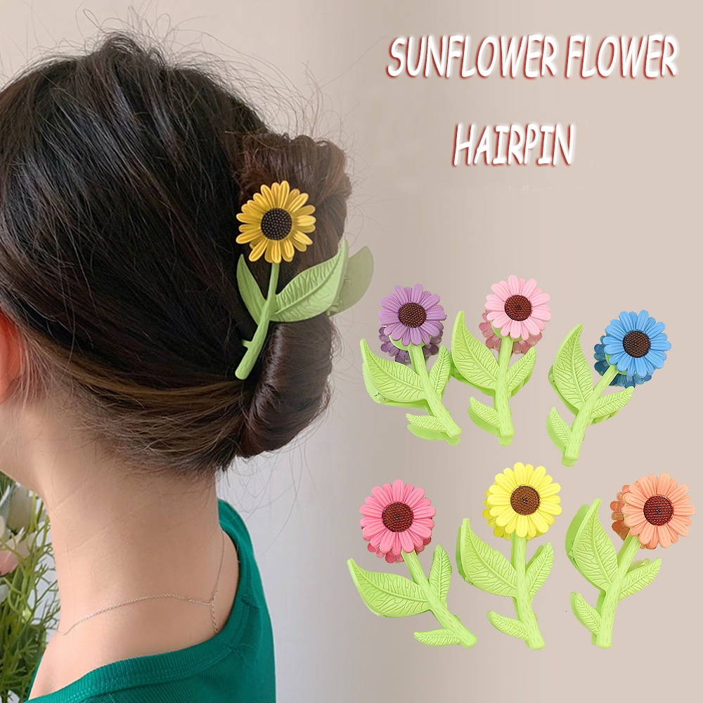 Haimeikang Kẹp Tóc Hoa Hướng Dương Bằng Nhựa Màu Kẹo Ngọt Mới