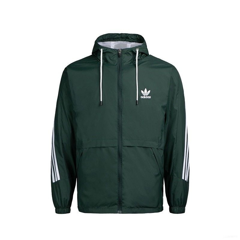 Áo Khoác Thể Thao Adidas 100% Mỏng Có Mũ Họa Tiết Kẻ Sọc Phong Cách Retro Cho Nam