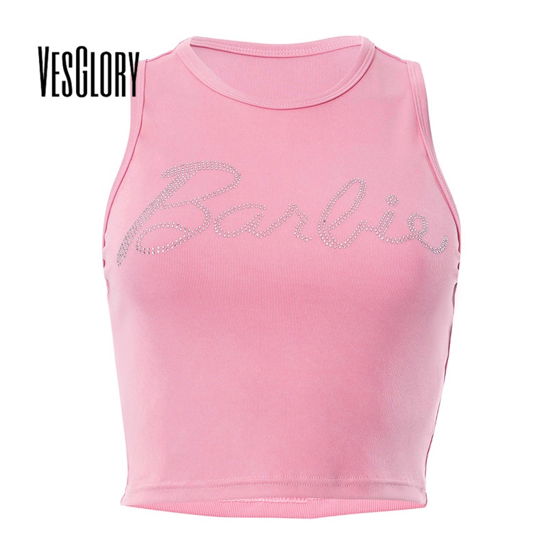 Áo Tank Top Cổ Tròn Màu Trơn In Chữ Thời Trang 2023 Cho Nữ