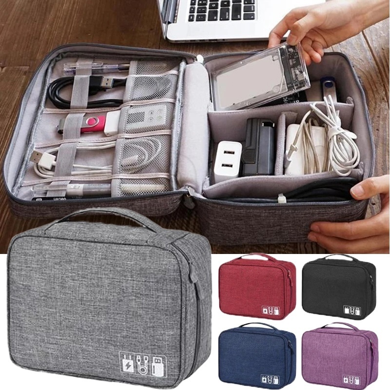 Túi Đựng Dây Cáp Sạc USB Kỹ Thuật Số Đa Năng Chống Thấm Nước Có Khóa Kéo