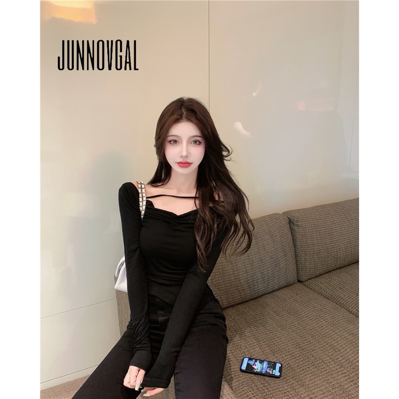 Junnovgal women 2023 thời trang mới skinny hollow sexy đa năng áo sơ mi đáy