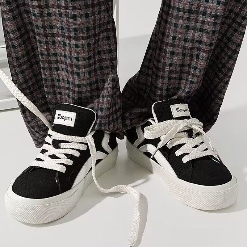 GUDETU  Giày Thể Thao Vải Bạt Thời Trang Hàn Cho Nữ Giày Thể Thao Cổ Thấp Màu Đen Thời Trang Mùa Xuân Xu Hướng đường phố bắn trúng mỗi đôi giày Sneaker sinh viên.