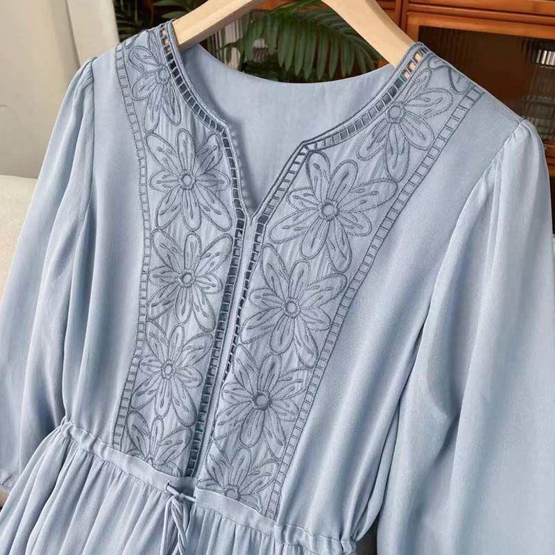 Đầm Voan Trắng Dáng Rộng Thêu Họa Tiết Thời Trang Mùa Hè 2023 Chất Lượng Cao